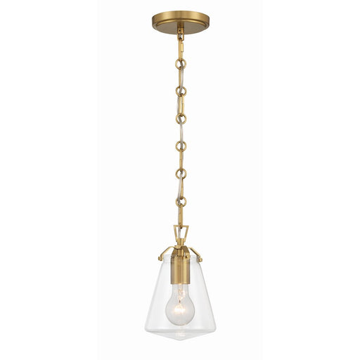 Crystorama Voss 1 Light 9" Mini Pendant, Luxe Gold/Clear Glass