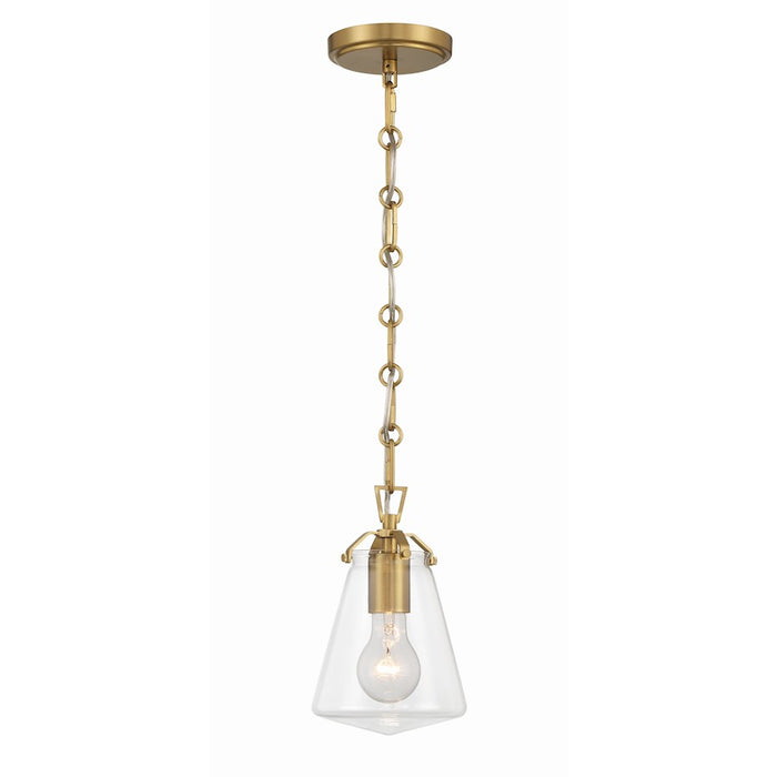 Crystorama Voss 1 Light 9" Mini Pendant, Luxe Gold/Clear Glass