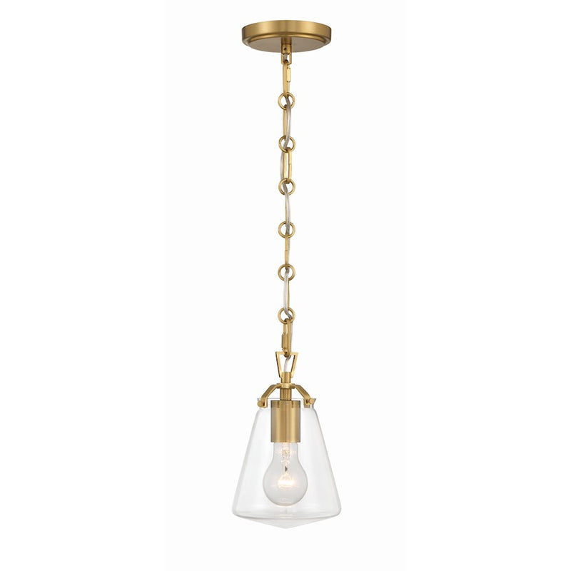 Crystorama Voss 1 Light 9" Mini Pendant, Luxe Gold/Clear Glass