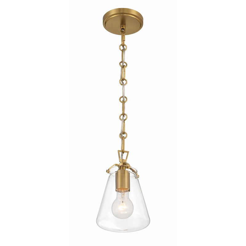 Crystorama Voss 1 Light 9" Mini Pendant, Luxe Gold/Clear Glass