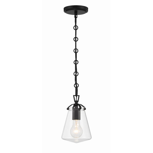 Crystorama Voss 1 Light 9" Mini Pendant, Matte Black/Clear Glass
