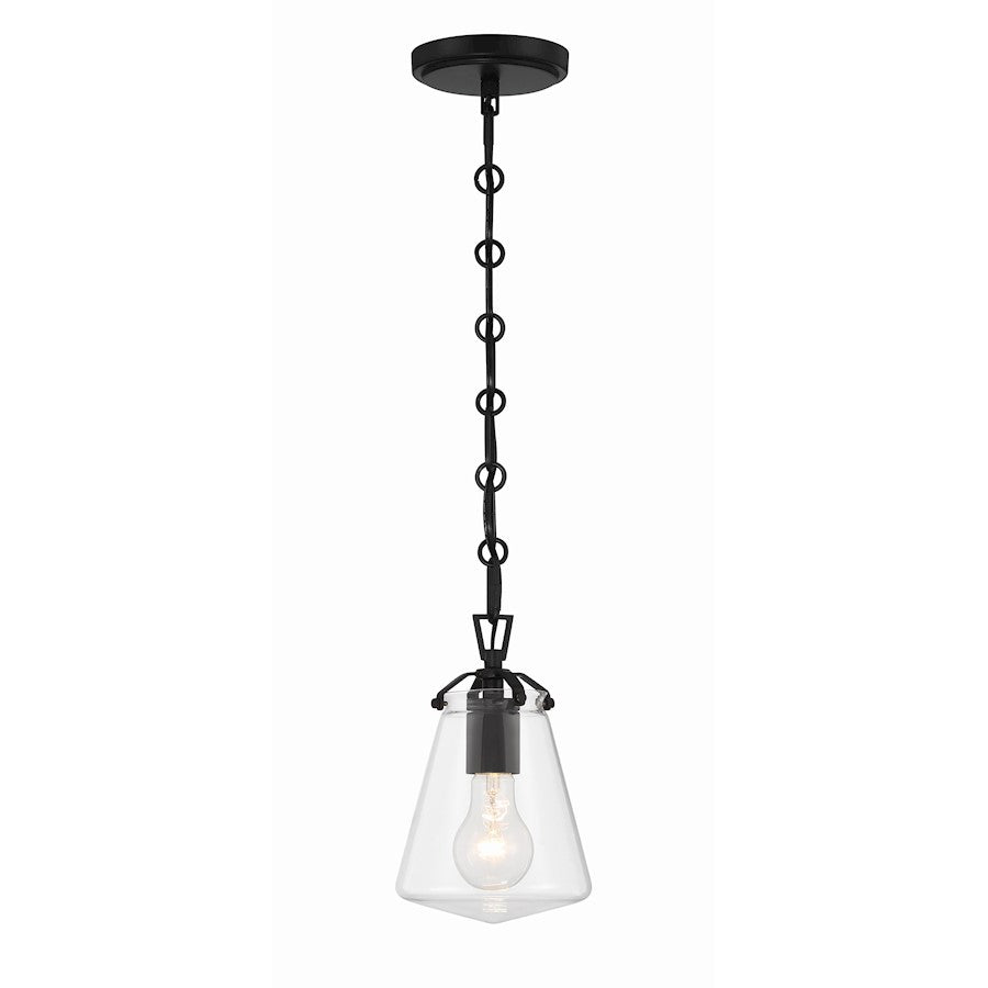 Crystorama Voss 1 Light 9" Mini Pendant, Matte Black/Clear Glass