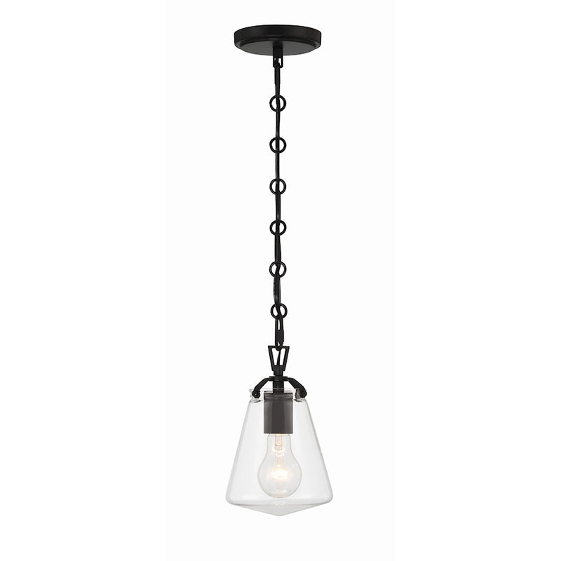 Crystorama Voss 1 Light 9" Mini Pendant, Matte Black/Clear Glass