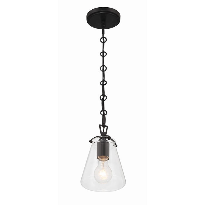 Crystorama Voss 1 Light 9" Mini Pendant, Matte Black/Clear Glass