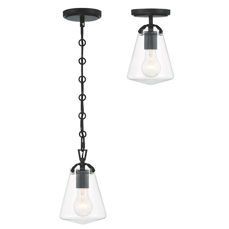 Crystorama Voss 1 Light 9" Mini Pendant, Matte Black/Clear Glass