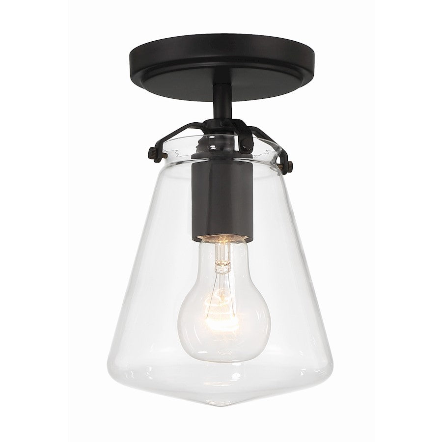 Crystorama Voss 1 Light Semi Flush Mount, Black/Clear