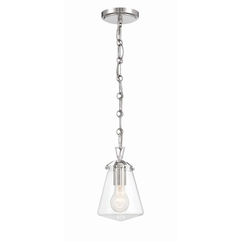 Crystorama Voss 1 Light 9" Mini Pendant, Polished Nickel/Clear Glass
