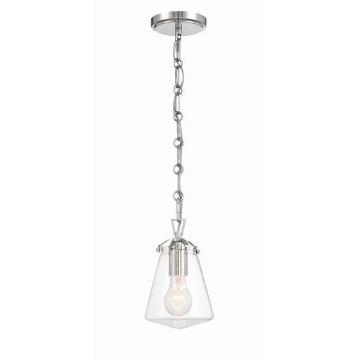 Crystorama Voss 1 Light 9" Mini Pendant, Polished Nickel/Clear Glass