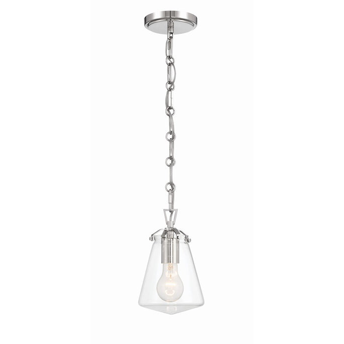 Crystorama Voss 1 Light 9" Mini Pendant, Polished Nickel/Clear Glass