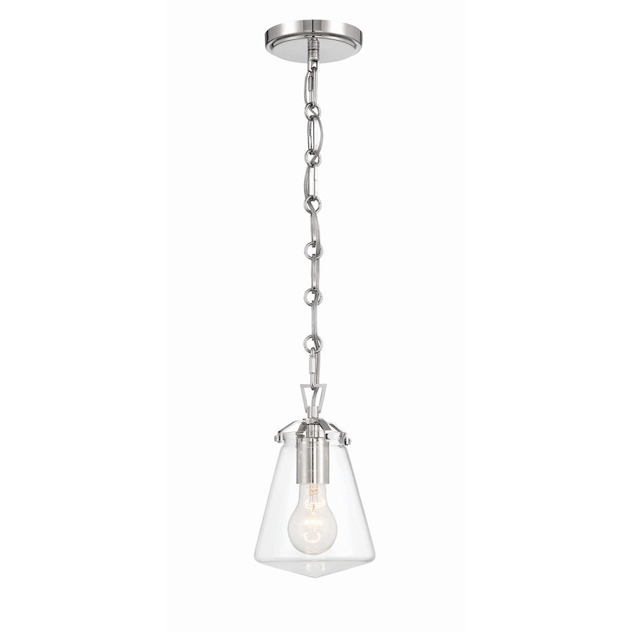 Crystorama Voss 1 Light 9" Mini Pendant, Polished Nickel/Clear Glass