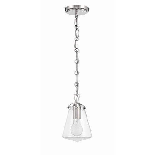 Crystorama Voss 1 Light 9" Mini Pendant, Polished Nickel/Clear Glass