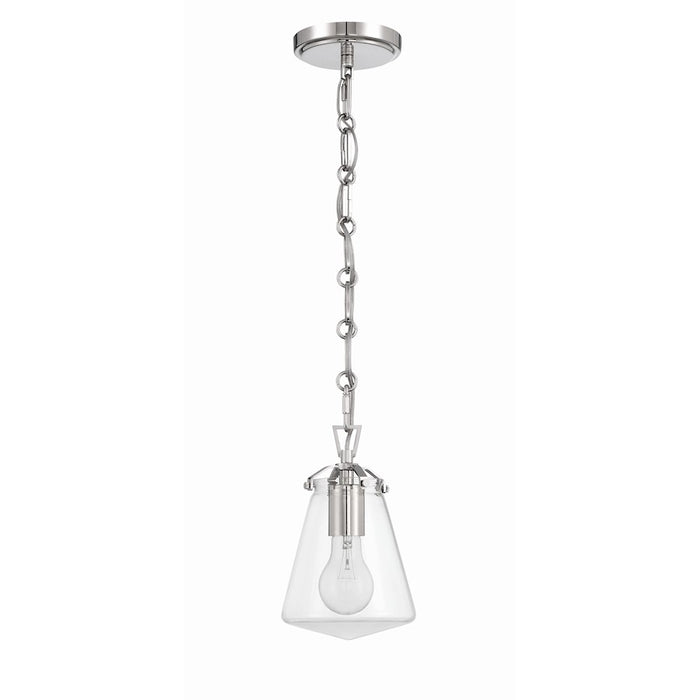 Crystorama Voss 1 Light 9" Mini Pendant, Polished Nickel/Clear Glass