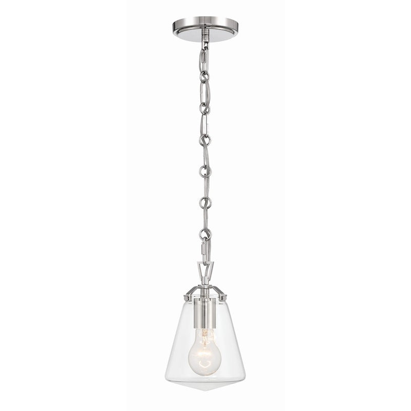 Crystorama Voss 1 Light 9" Mini Pendant, Polished Nickel/Clear Glass