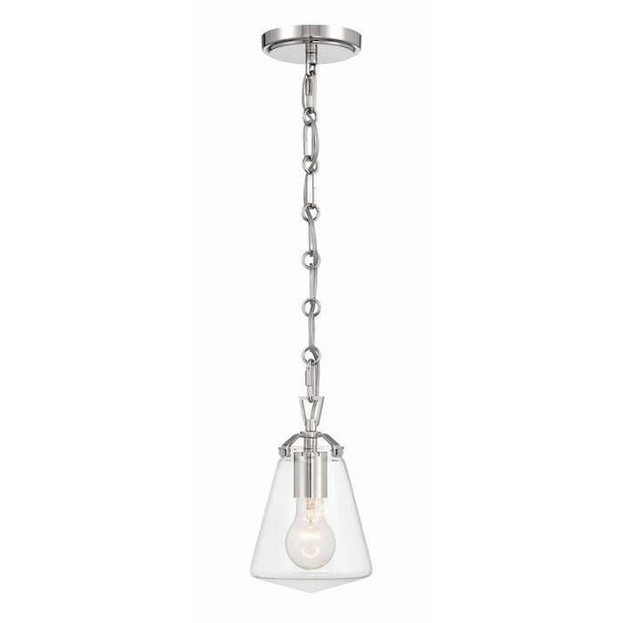 Crystorama Voss 1 Light 9" Mini Pendant, Polished Nickel/Clear Glass