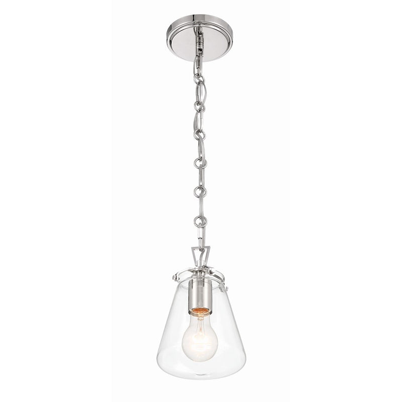 Crystorama Voss 1 Light 9" Mini Pendant, Polished Nickel/Clear Glass