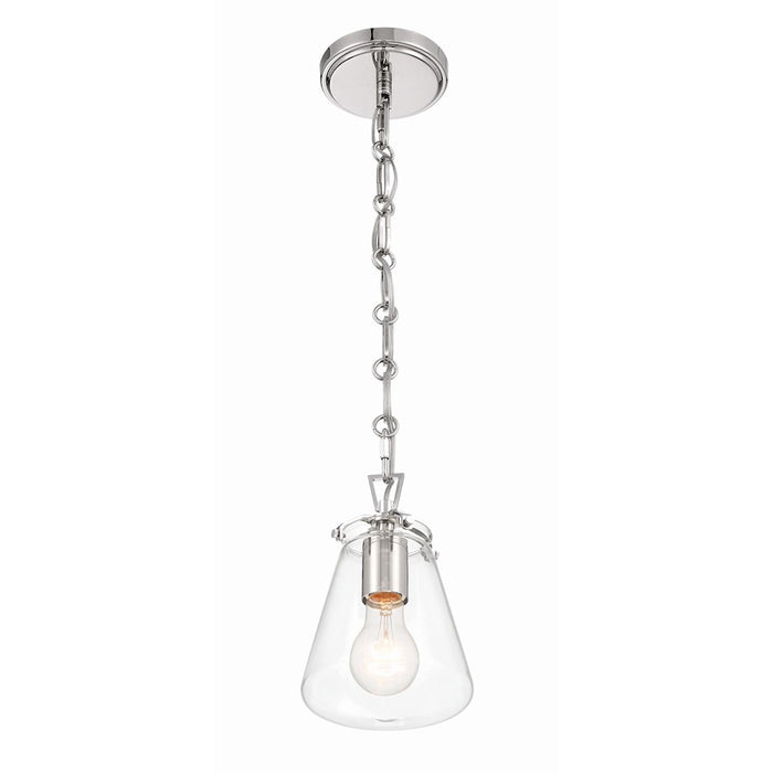 Crystorama Voss 1 Light 9" Mini Pendant, Polished Nickel/Clear Glass