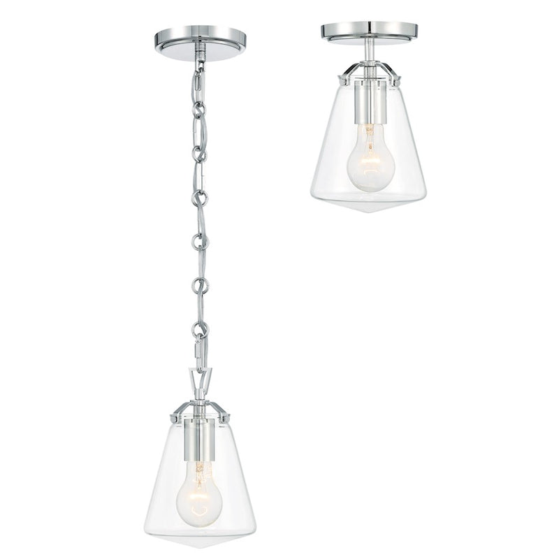 Crystorama Voss 1 Light 9" Mini Pendant, Polished Nickel/Clear Glass