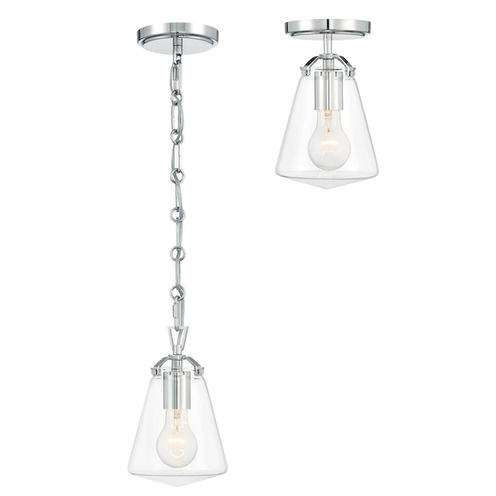 Crystorama Voss 1 Light 9" Mini Pendant, Polished Nickel/Clear Glass