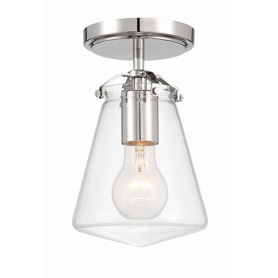 Crystorama Voss 1 Light Semi Flush Mount, Nickel/Clear