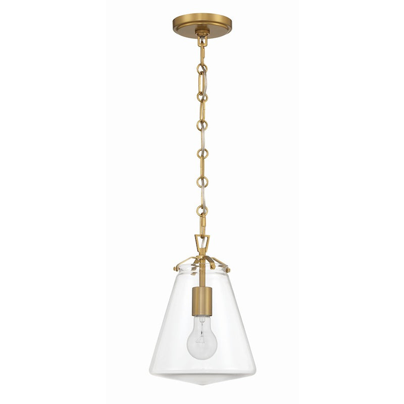 Crystorama Voss 1 Light Mini Pendant, Luxe Gold/Clear Glass