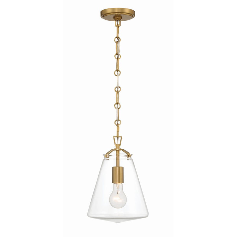 Crystorama Voss 1 Light Mini Pendant, Luxe Gold/Clear Glass