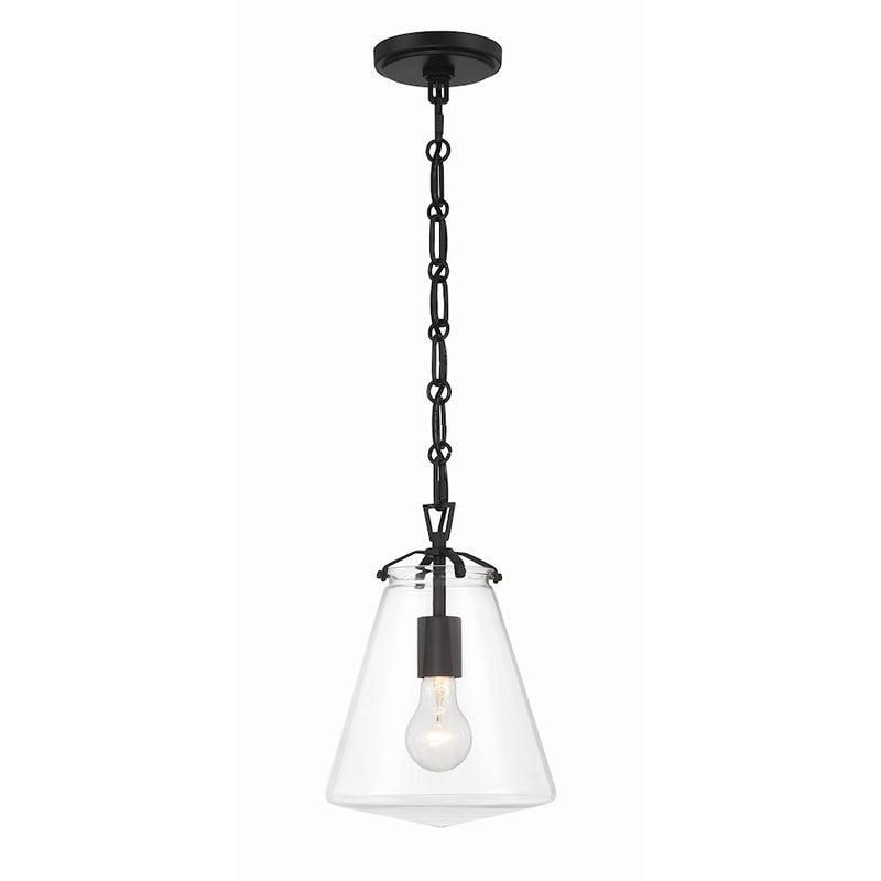 Crystorama Voss 1 Light Mini Pendant, Matte Black/Clear Glass