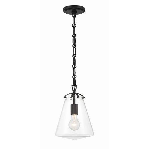 Crystorama Voss 1 Light Mini Pendant, Matte Black/Clear Glass
