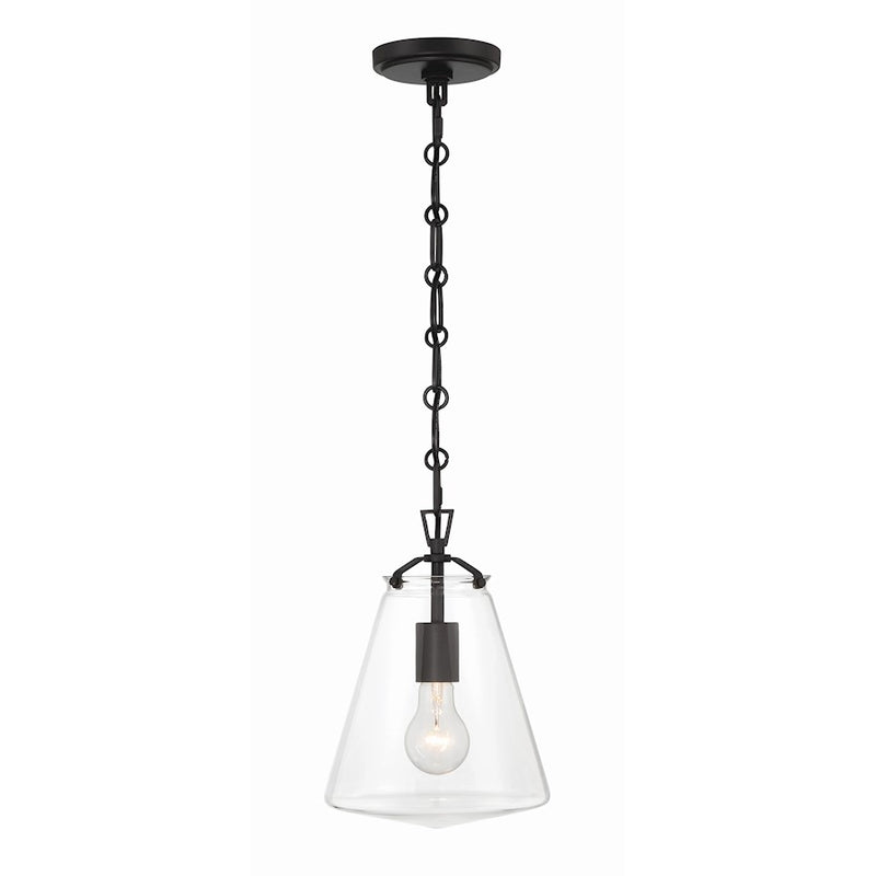 Crystorama Voss 1 Light Mini Pendant, Matte Black/Clear Glass