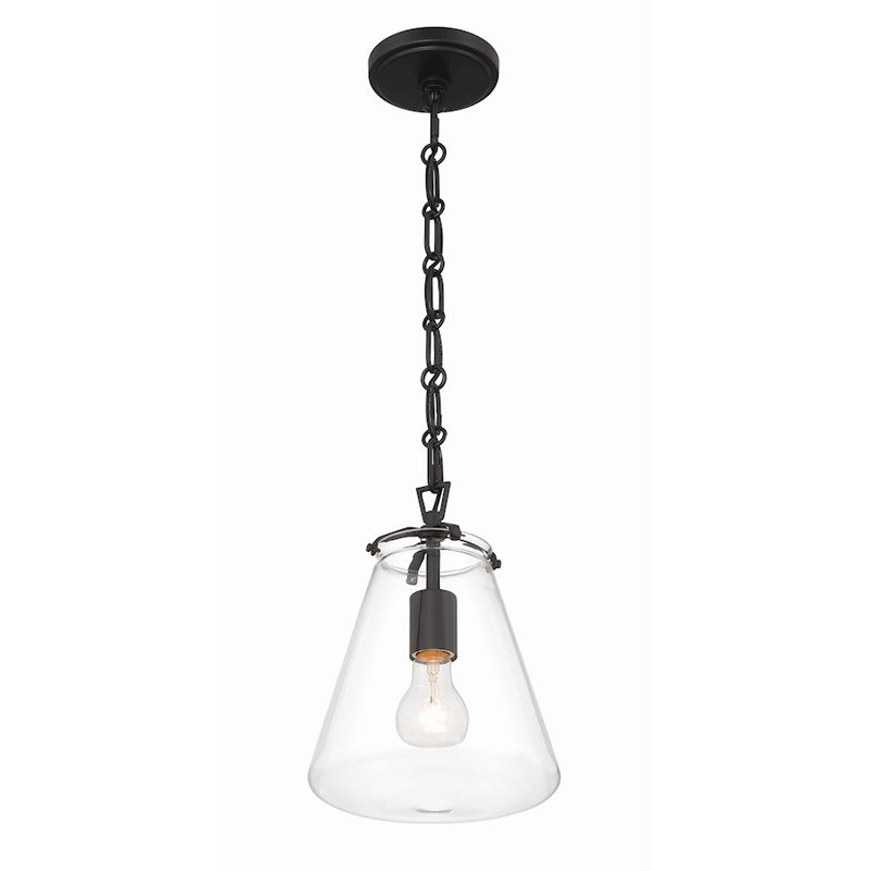 Crystorama Voss 1 Light Mini Pendant, Matte Black/Clear Glass