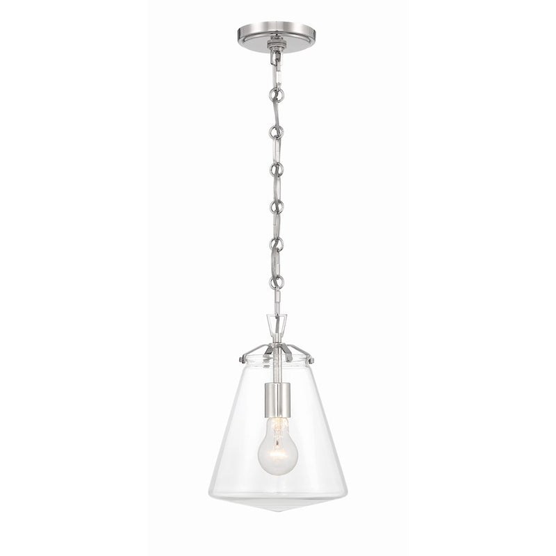 Crystorama Voss 1 Light 11" Mini Pendant, Polished Nickel/Clear Glass