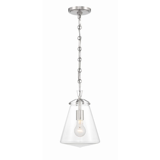 Crystorama Voss 1 Light 11" Mini Pendant, Polished Nickel/Clear Glass