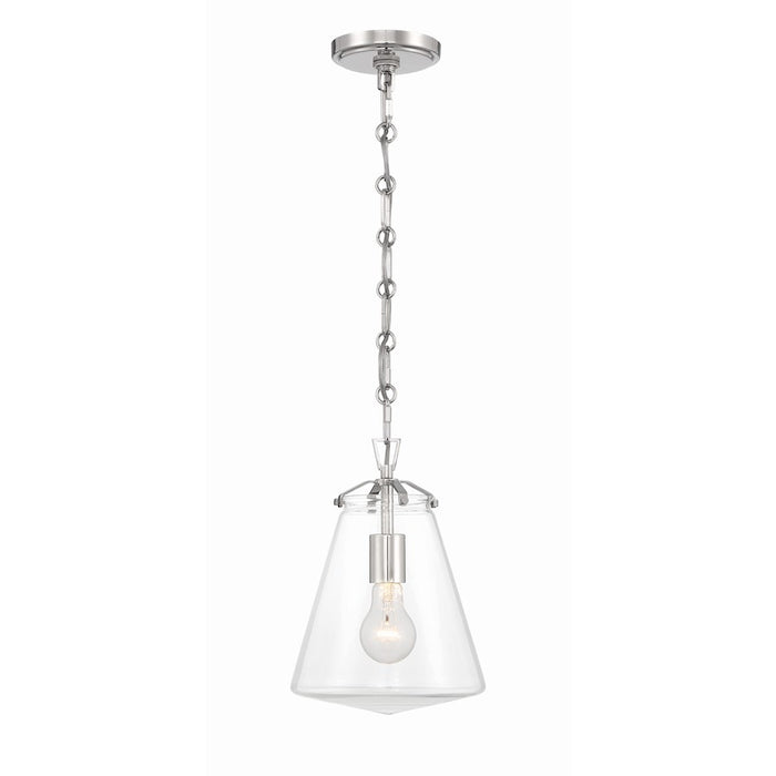 Crystorama Voss 1 Light 11" Mini Pendant, Polished Nickel/Clear Glass