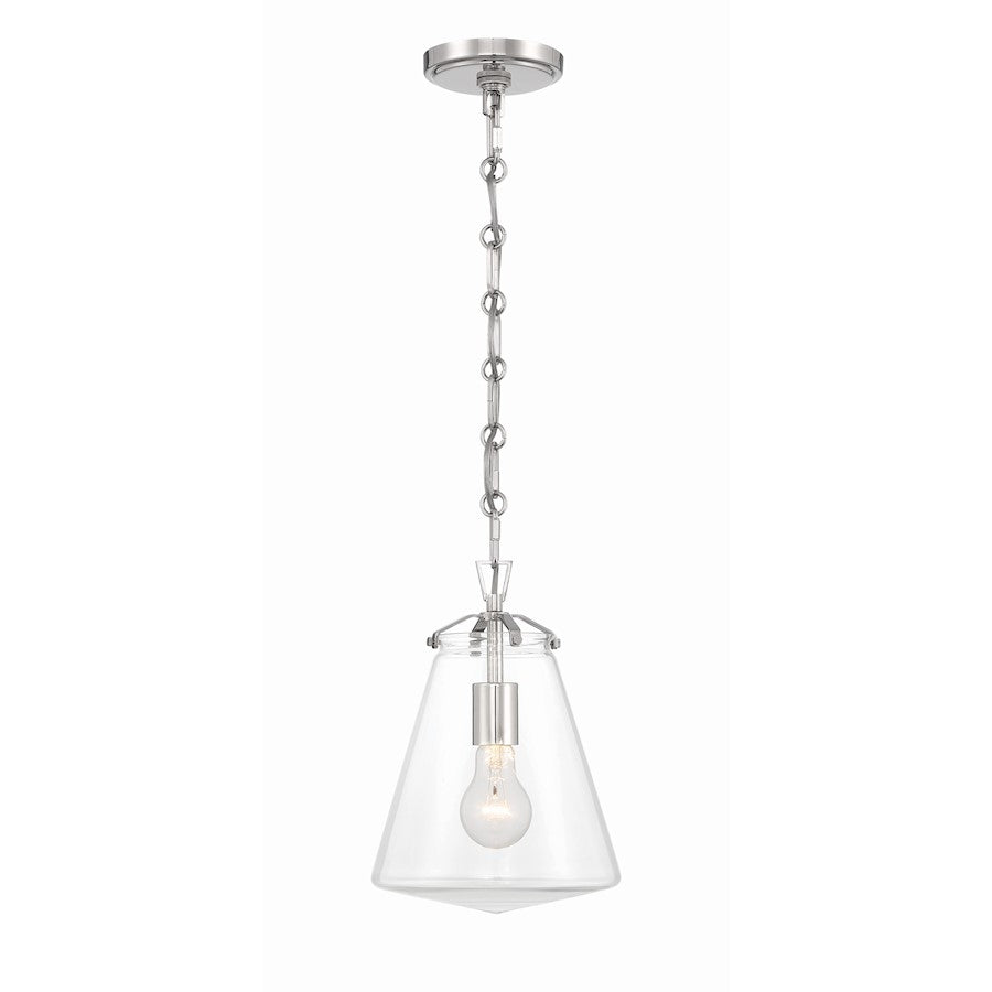 Crystorama Voss 1 Light 11" Mini Pendant, Polished Nickel/Clear Glass