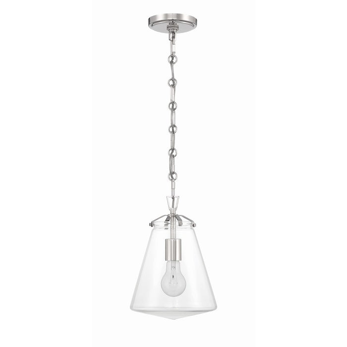 Crystorama Voss 1 Light 11" Mini Pendant, Polished Nickel/Clear Glass
