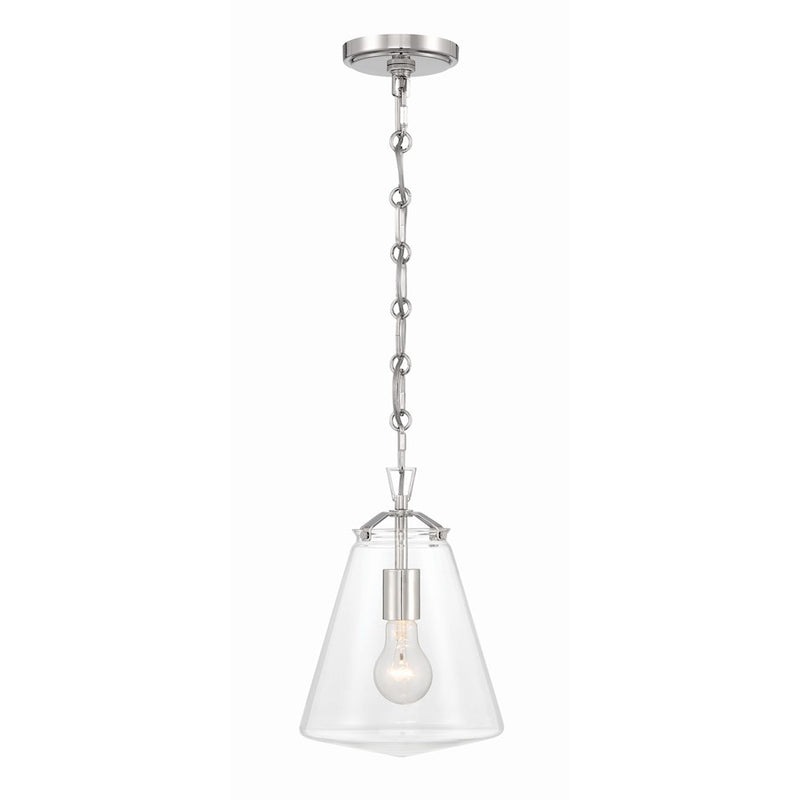 Crystorama Voss 1 Light 11" Mini Pendant, Polished Nickel/Clear Glass