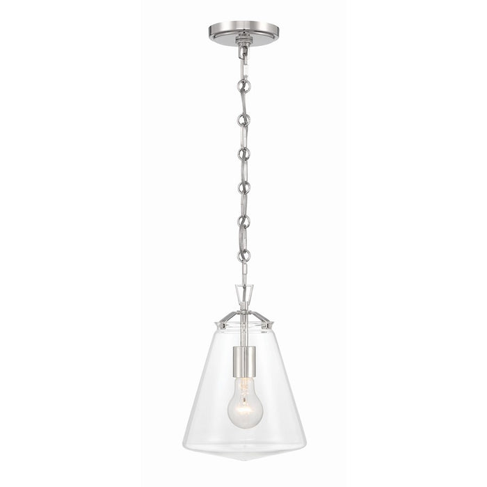 Crystorama Voss 1 Light 11" Mini Pendant, Polished Nickel/Clear Glass