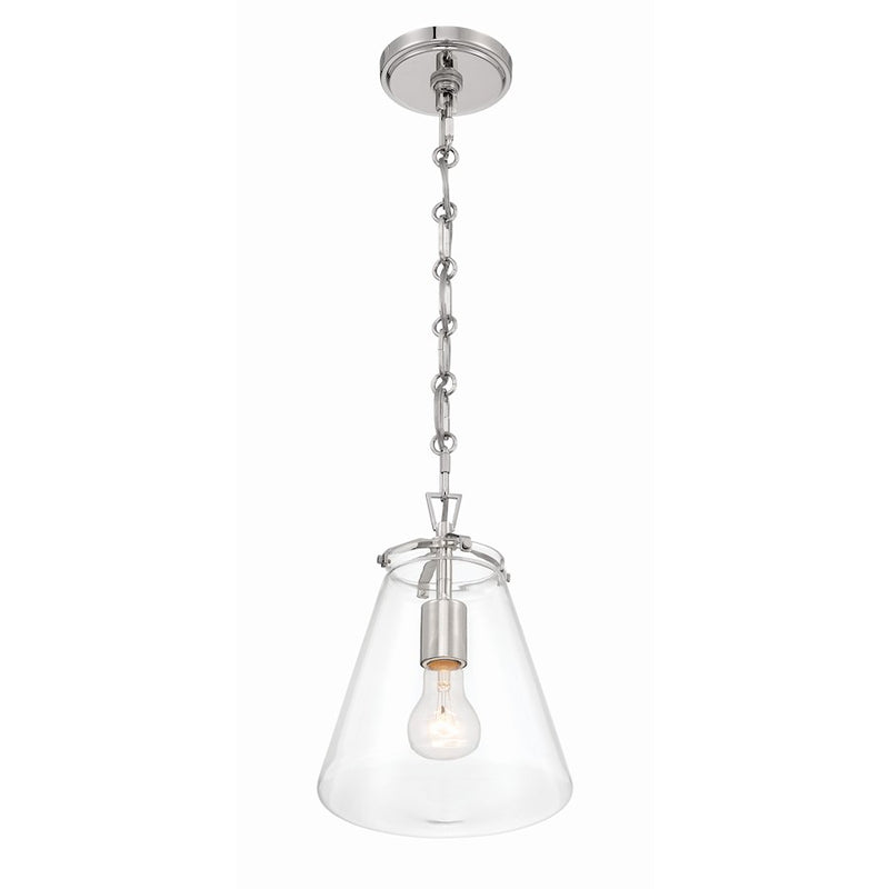 Crystorama Voss 1 Light 11" Mini Pendant, Polished Nickel/Clear Glass