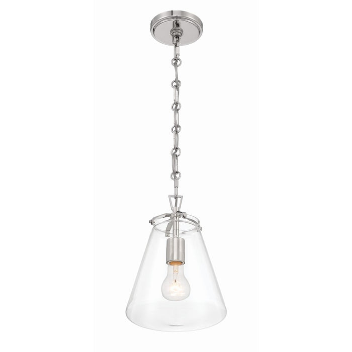 Crystorama Voss 1 Light 11" Mini Pendant, Polished Nickel/Clear Glass