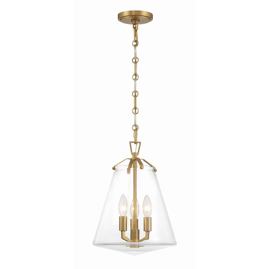 Crystorama Voss 3 Light Mini Chandelier, Luxe Gold/Clear Glass
