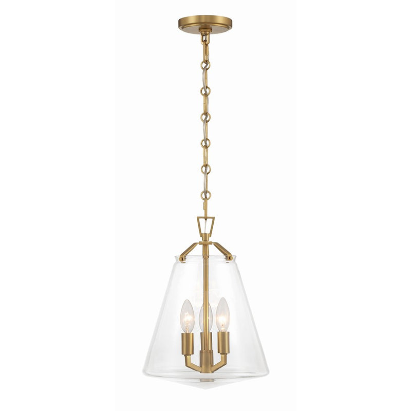 Crystorama Voss 3 Light Mini Chandelier, Luxe Gold/Clear Glass