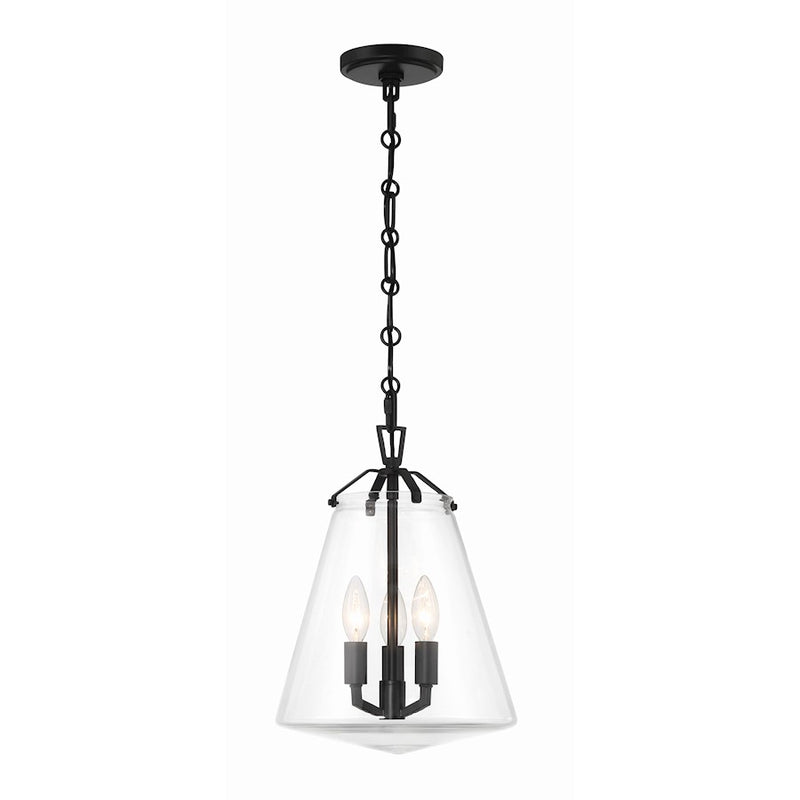 Crystorama Voss 3 Light Mini Chandelier, Matte Black/Clear Glass