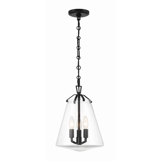 Crystorama Voss 3 Light Mini Chandelier, Matte Black/Clear Glass