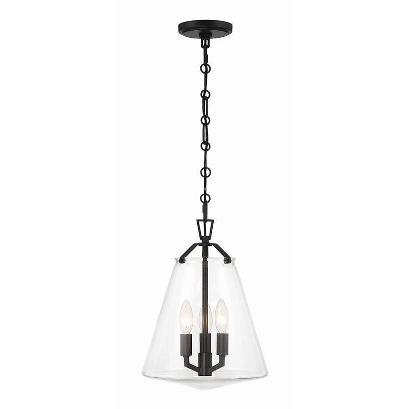 Crystorama Voss 3 Light Mini Chandelier, Matte Black/Clear Glass