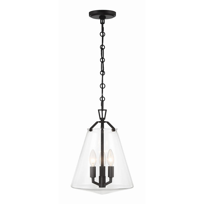 Crystorama Voss 3 Light Mini Chandelier, Matte Black/Clear Glass