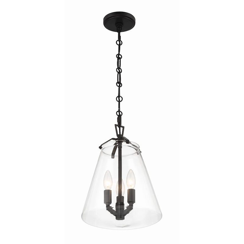 Crystorama Voss 3 Light Mini Chandelier, Matte Black/Clear Glass