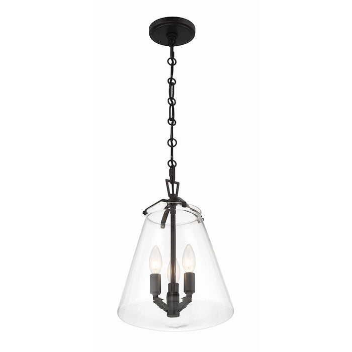 Crystorama Voss 3 Light Mini Chandelier, Matte Black/Clear Glass