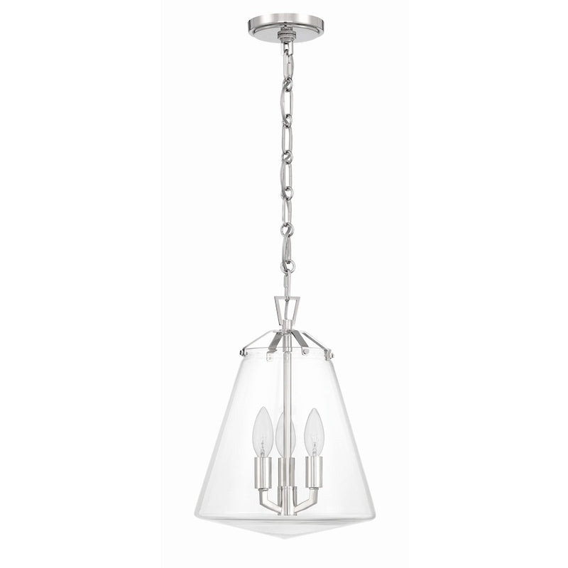 Crystorama Voss 3 Light Mini Chandelier, Polished Nickel/Clear