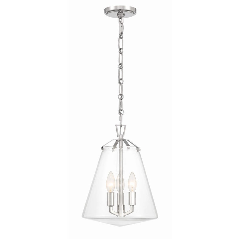 Crystorama Voss 3 Light Mini Chandelier, Polished Nickel/Clear