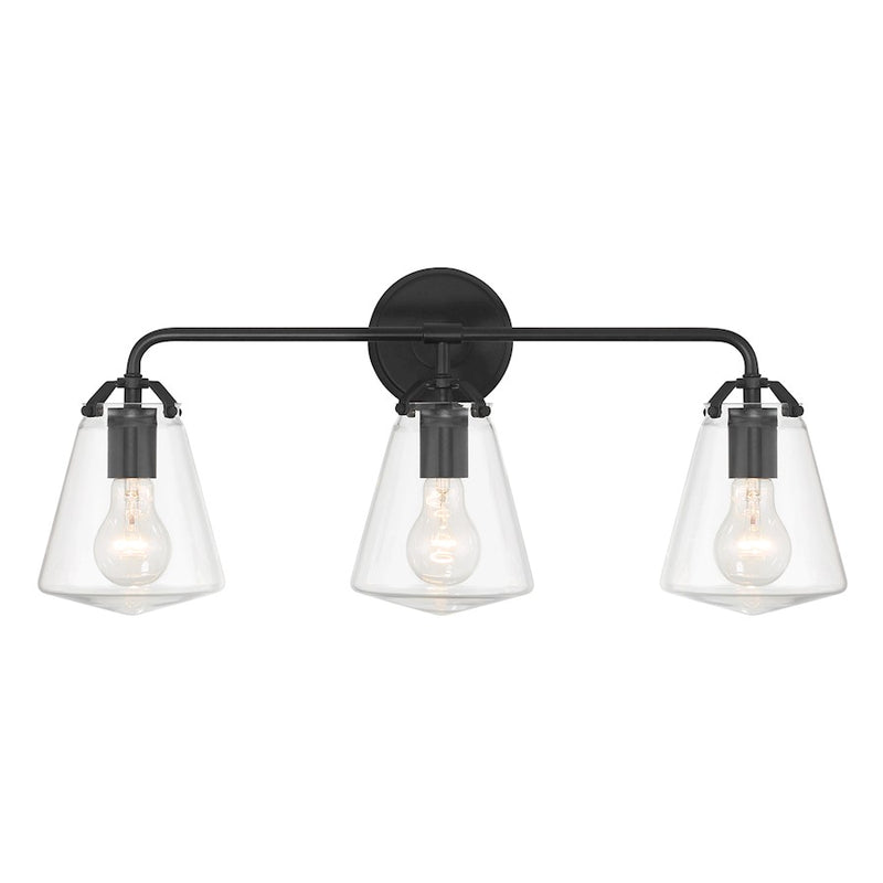 Crystorama Voss 3 Light Bath Light, Matte Black/Clear