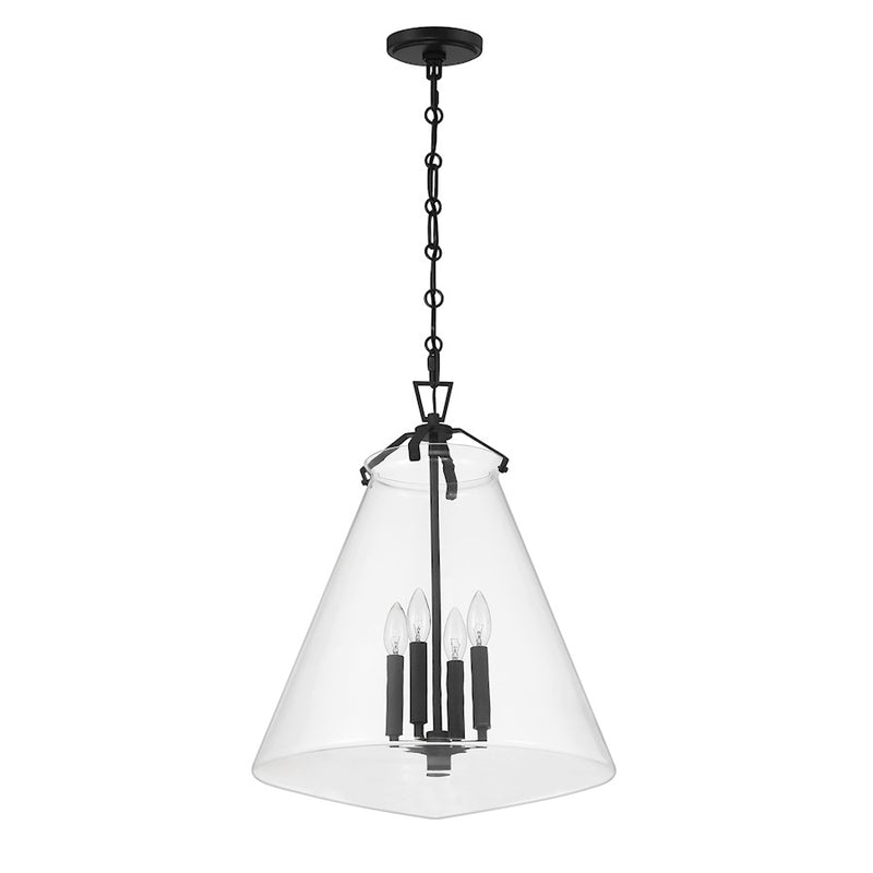 Crystorama Voss 4 Light 18" Pendant, Matte Black/Clear